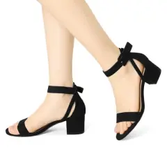 Allegra K Women's Ankle Strap Block Low Heel
