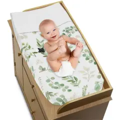 Sweet Jojo Designs Girl Changing Pad Cover Botanical Leaf Green and White