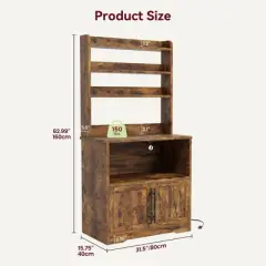 Microwave Stand Bakers Rack Cabinet, Farmhouse Bakers Rack with Power Outlet with Thickened Counter