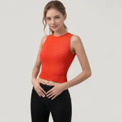 Anna-Kaci Active Women's Ribbed High Neck Sleeveless Crop Top with Seam Detail