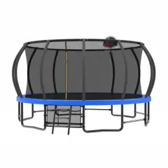Aukfa Pumpkin Trampoline with Enclosure Net & Basketball Hoop,Outdoor Trampoline Set with Safety Net, Ladder, Balance Bar