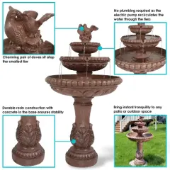 Sunnydaze 43"H Electric Resin and Concrete 3-Tier Pair of Doves Outdoor Water Fountain