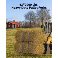 Pallet Forks Skid Steer - 60" 4000LB Heavy Duty Clamp-On Tractor Forks with Adjustable Stabilizer Bar for Buckets