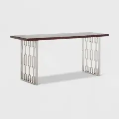 Lennox Contemporary Wood and Silver Metal Bench Dark Walnut Brown - Adore Decor
