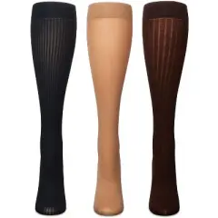 Memoi Women's 3 Pair Pack Fine Rib/Solid/ Wide Rib Trouser Socks Navy-Khaki-Brown One Size