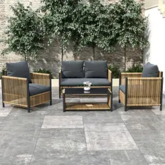 FIONECA 4-Piece Outdoor Brown PE Wicker Sofa Set with Grey Cushions, Sectional Patio Furniture for Backyard, Garden, Porch, Balcony