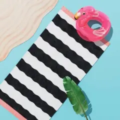 Wavy Stripe Beach Towel Black/White - Sun Squad&trade;