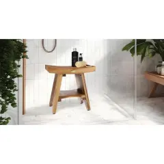 EcoDecors&reg; Serenity&reg; 18" Teak Wood Shower Bench with Shelf in EarthyTeak Finish