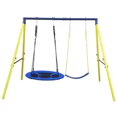 Gulches 96in Indoor/Outdoor Metal Swing Set with Safety Belt for Backyard