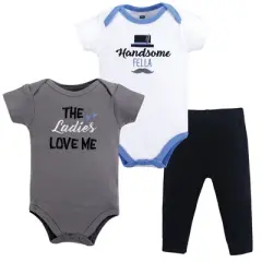 Hudson Baby Infant Boy Cotton Bodysuit and Pant Set, Ladies Love Me