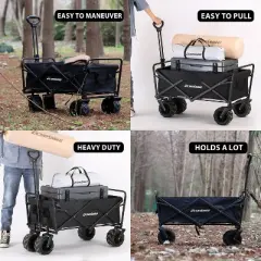 Heavy Duty 350 Lbs Capacity Collapsible Wagon, Folding Camping Wagons, Grocery Portable Utility Cart, Adjustable Rolling Carts w/Big Wheels by Boahaus