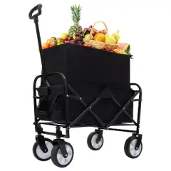 Gulches Multi-Use Collapsible Wagon Cart, Heavy Duty, Black, Lightweight, 3-Pcs Plastic Liner Set Included