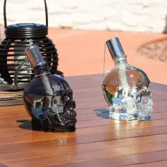 Sunnydaze Grinning Skull Glass Tabletop Torches - Clear and Black