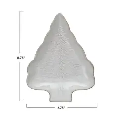 Storied Home Stoneware Tree Shaped Plate with Tree Design with Reactive Glaze, White