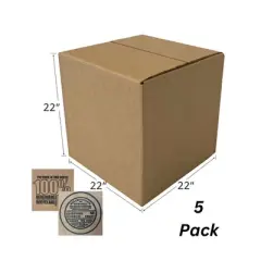 UOFFICE Bundle of 5 Heavy-Duty Corrugated Boxes 22" x 22" x 22" 275lb. Cube Shipping Boxes