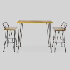 Denali 3pc Acacia Wood Industrial Patio Bar Set - Teak - Christopher Knight Home