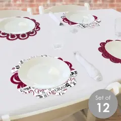 Big Dot of Happiness Maroon Grad - Best is Yet to Come - Burgundy Graduation Party Round Table Decorations - Paper Chargers - Place Setting For 12