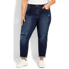 Women's Plus Size Girlfriend Rip Jean Dark Wash - petite | AVENUE