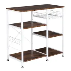 PDTEND Rustic Brown 3-Tier Industrial Kitchen Baker&rsquo;s Rack - Utility Storage Cart & Workstation Shelf