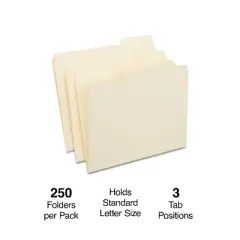 Staples 3-Tab File Folders Letter Assorted Position Manila 250/Box TR56673