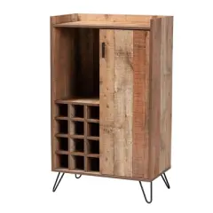 Mathis Wood and Wine Cabinet Brown/Gold - Baxton Studio