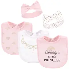Little Treasure Baby Girl Cotton Bib and Headband Set 5pk, Daddys Princess, One Size