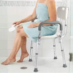 U-Shaped Shower Seat with Adjustable Height,Padded Armrests and Backrest,350 Lb Capacity,Slip-Resistant Bathtub Shower Chair for Seniors and Disabled