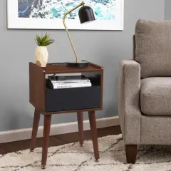 Nightstand with Storage &ndash; Mid Century Modern Bedroom Side Table Built-in Charging Station with 2 USB Ports & 2 Power Outlets