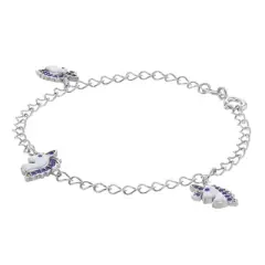 Girls' CZ Enamel Unicorn Charm Bracelet Sterling Silver - In Season Jewelry