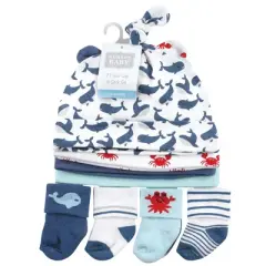 Hudson Baby Infant Boy Cap and Socks Set, Whale, 0-9 Months