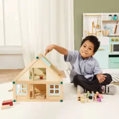 Olivia's Little World Kids Buildable Furnished Wooden Dollhouse for 3.5" Dolls