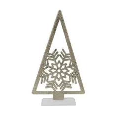 Transpac 24 Inch Gold Triangle Tree with Snowflake Tabletop Sculpture Beautiful White and Gold Christmas Decoration
