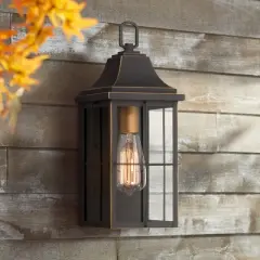 John Timberland Sunderland Rustic Mission Outdoor Wall Light Fixture Black Gold 15" Clear Glass for Post Exterior Barn Deck House Porch Yard Patio