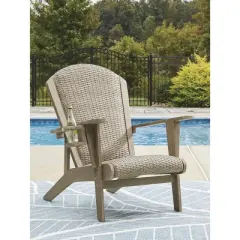 Signature Design by Ashley Coastal Reef Adirondack Chair - Antiqued Eucalyptus Wood with Handwoven Resin Wicker, Beige