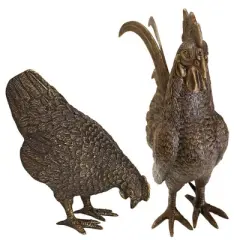 Design Toscano Barnyard Rooster and Hen Solid Cast Bronze Garden Statue Set