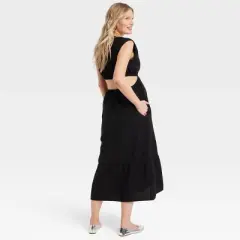 Cap Short Sleeve Cut Out Woven Midi Maternity Dress - Isabel Maternity by Ingrid & Isabel&trade;