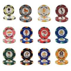 Slickblue 25-Pack Nile Club Ceramic Poker Chips, Casino Grade, Dye-Sublimation Print, Egyptian Style, $1 & $5