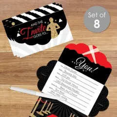 Big Dot of Happiness Red Carpet Hollywood - Fill-In Cards - Movie Night Party Fold and Send Invitations - Set of 8
