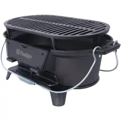 Kumasinova Portable Charcoal Tabletop Grill with Handle,100% Cast-Iron BBQ Grill with Enamel Coating,Removable Oval Grate Grill,Black