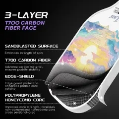 LUZZ Pickleball Paddles Set of 2 T700 Carbon Fiber Pickleball Paddle Sandblasted Surface with Honeycomb Core for Beginners