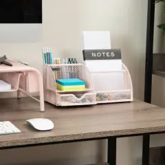 Mind Reader Desktop Organizer Metal Mesh Pink