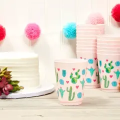 Sparkle and Bash 16 Pack Plastic Cactus Tumbler Cups, Fiesta Party Supplies (Pink, 16 oz)