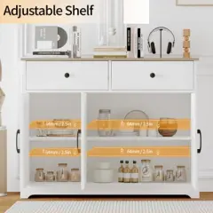 56" Large Sideboard Buffet Cabinet with Storage, Wooden Kitchen Storage Cabinet with Adjustable Shelf, Drawers & Barn Doors,  Coffee Bar Buffet Table