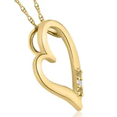 Pompeii3 Diamond & Peridot Heart Pendant 3-Stone 10K Yellow Gold with 18" Chain