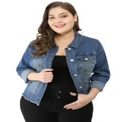Agnes Orinda Women's Plus Size Classic Denim Casual Long Sleeve Fashion Jean Jackets
