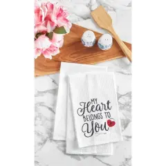 C&F Home Valentine's Day "Heart Belongs To You" Embroidered Waffle Weave Kitchen Dishtowel