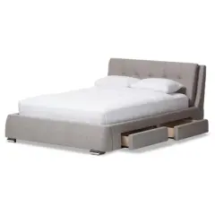 King Camile Modern and Contemporary Fabric Upholstered 4 Drawer Storage Platform Bed Gray - Baxton Studio
