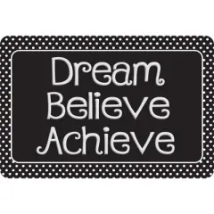 Ashley Productions&reg; The Original Fun Mat&trade;, Welcome Mat, 15.5" x 23.5", Dream, Believe, Achieve, Black with White Dots