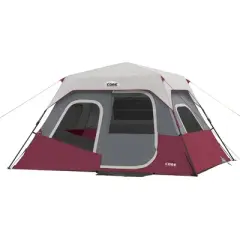 CORE Instant Cabin Durable Quick Setup 11 x 9-Foot 6-Person Outdoor Camping Tent w/Air Vents, Loft, Rainfly, Room Divider, & Carry Bag, Wine (6 Pack)