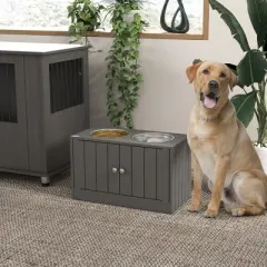 Gulches PawHut Large Elevated Dog Bowls with 44L Storage Cabinet - Gray